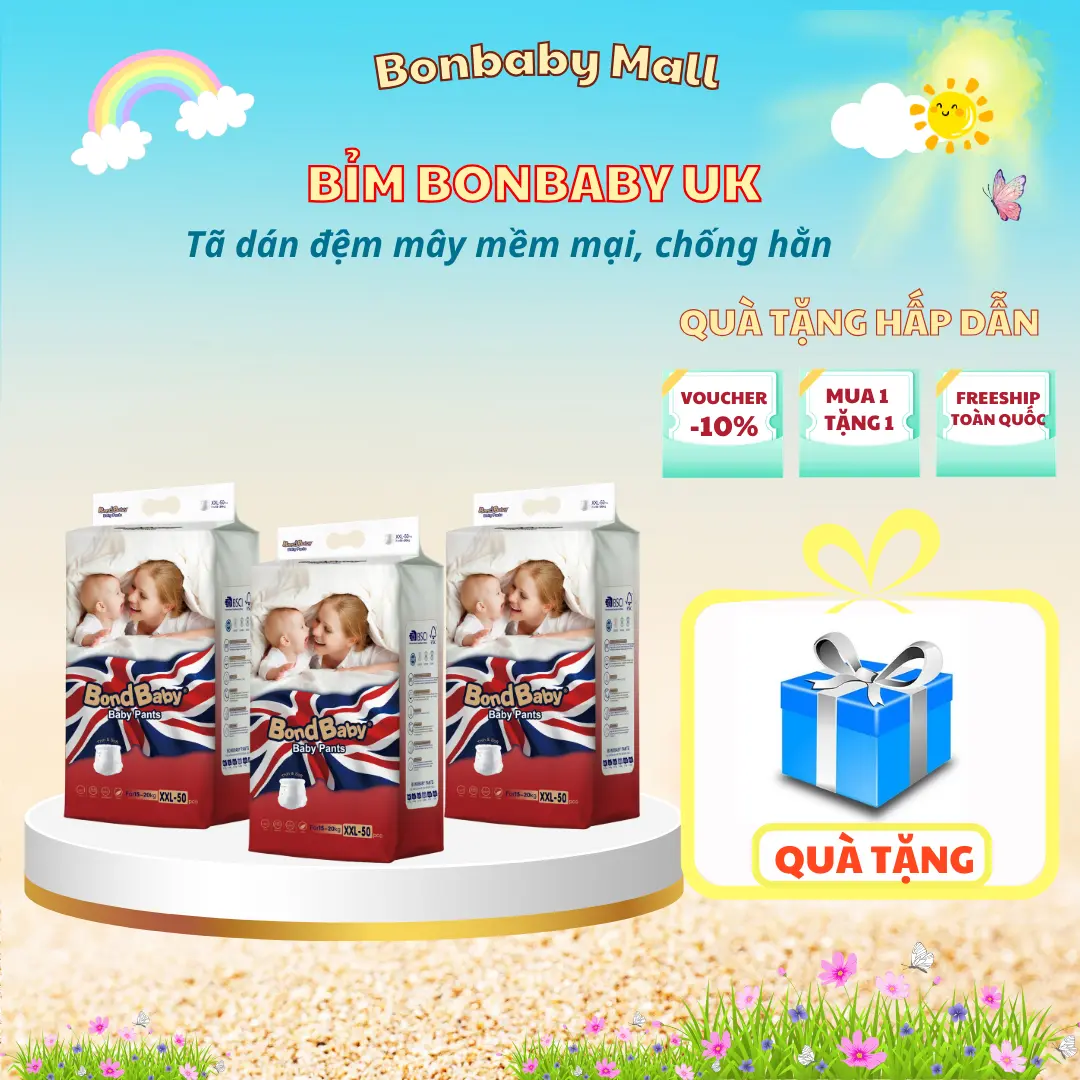 [TẶNG NỒI LẨU HẤP 2 TẦNG] COMBO 3 BỊCH TÃ/BỈM BONBABY UK | Bỉm cho bé tinh chất trà xanh, với Công nghệ lõi thấm hút SMART FIT giúp THẤM HÚT nhanh, chất lỏng giàn đều, chống trào - Đủ Size Cho Bé
