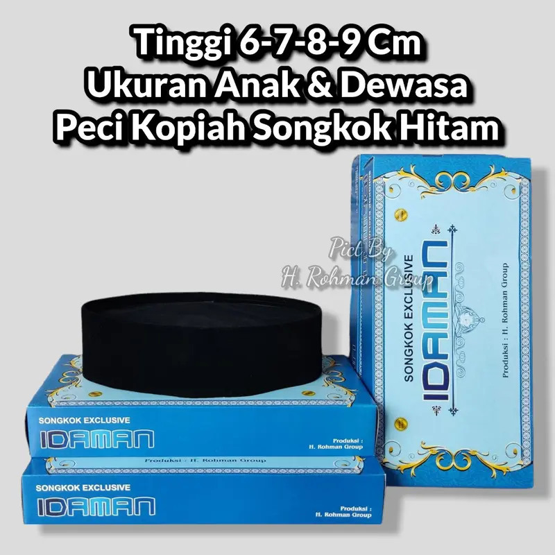 Peci Hitam IDAMAN Tinggi 6-7-8-9 Cm Ukuran Anak & Dewasa Songkok Hitam Nasional Peci Nasional Polos Kopiah Muslim Pria Nyaman Motif polos Standar Indonesia Putih 4