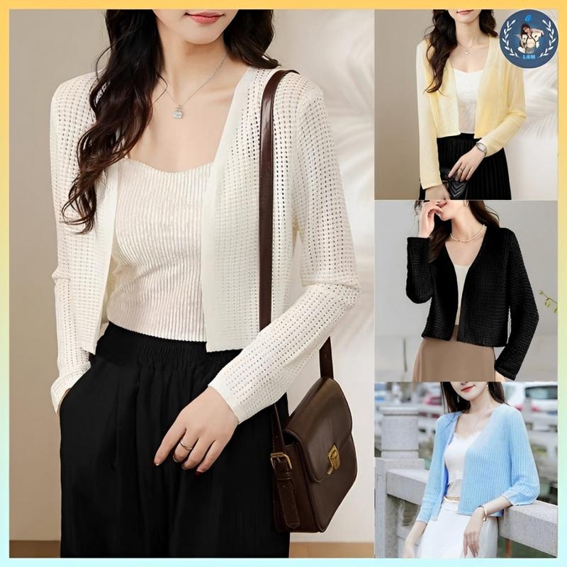 A417 Áo khoác len nữ Cardigan GÂN LƯỚI BI TRÒN tay dài mỏng nhẹ đi biển dễ phối đồ - L2M Top Women Fashion 【 hoa hồng 【 Hỏa tốc