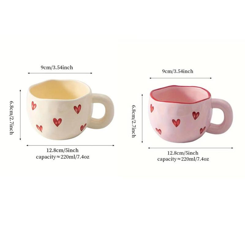 Product Introduction of Heart Pattern Ceramic Mug, 1 Count 7.4oz Creative Coffee Cup, Tea & Milk Cup, Sweet Camping Cup, Ideal Gift for Home & Office, Drinkware 1