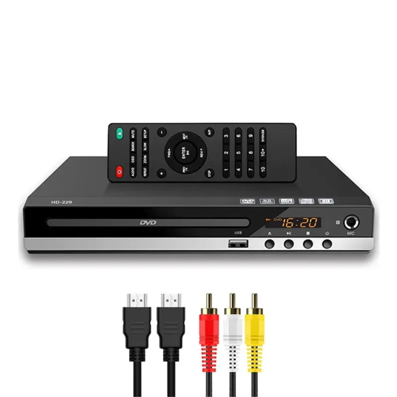 Máy nghe nhạc DVD, Shuma, Tương thích HDMI, Máy đa phương tiện, Đầu ra AV, với điều khiển từ xa và Cáp AV, cho đĩa VCD và CD 5