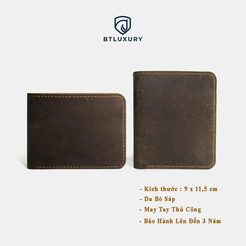 Ví Nam BATEN Da Sáp Ngựa Điên Nhập Khẩu Cao Cấp, May Tay Thủ Công, Kích Thước 9x11,5 cm, Da Bò Sáp Bền Bỉ, Càng Dùng Càng Bóng Đẹp, Bảo Hành 36 Tháng, Ví da Nam Thương Hiệu BTLUXURY Wallet