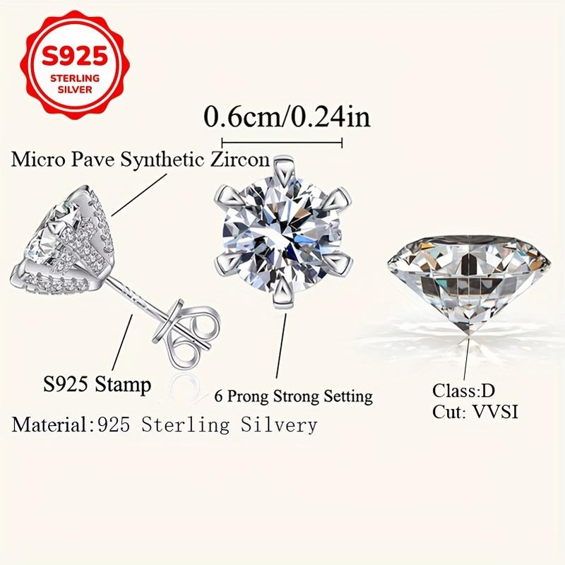 Product Introduction of Sterling Silver Shiny 6mm round Synthetic Zirconia Women's Trendy Earrings, Punk and Simple Style, Unisex Hip Hop Rock Earrings, Perfect Gift for Lovers, Valentine's Day Mother's Day, Wedding, Birthday, Anniversary, New Year Gift 2