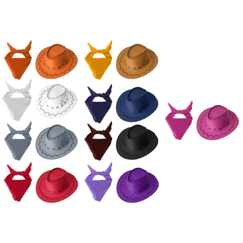 Mũ Cao Bồi Trẻ Em, Doomiva, Với Bộ Khăn Bandana, Dành Cho Bé Trai Và Bé Gái, Phong Cách Phương Tây, Rộng Vành, Làm Bằng Nỉ, Thích Hợp Cho Nữ Cao Bồi, Tiệc Tùng, Trang Phục Hóa Trang Halloween 1