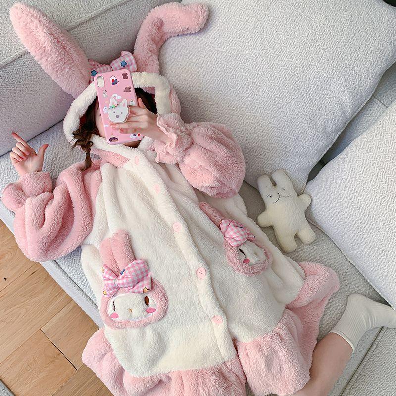 Váy Ngủ Mới Cho Bé Gái, Lót Lông Cừu Mùa Đông, Lông Cừu San Hô Dày, Đồ Ngủ Trẻ Em, Váy Ngủ vải nỉ, Đồ Mặc Nhà, Áo Choàng Tắm 4