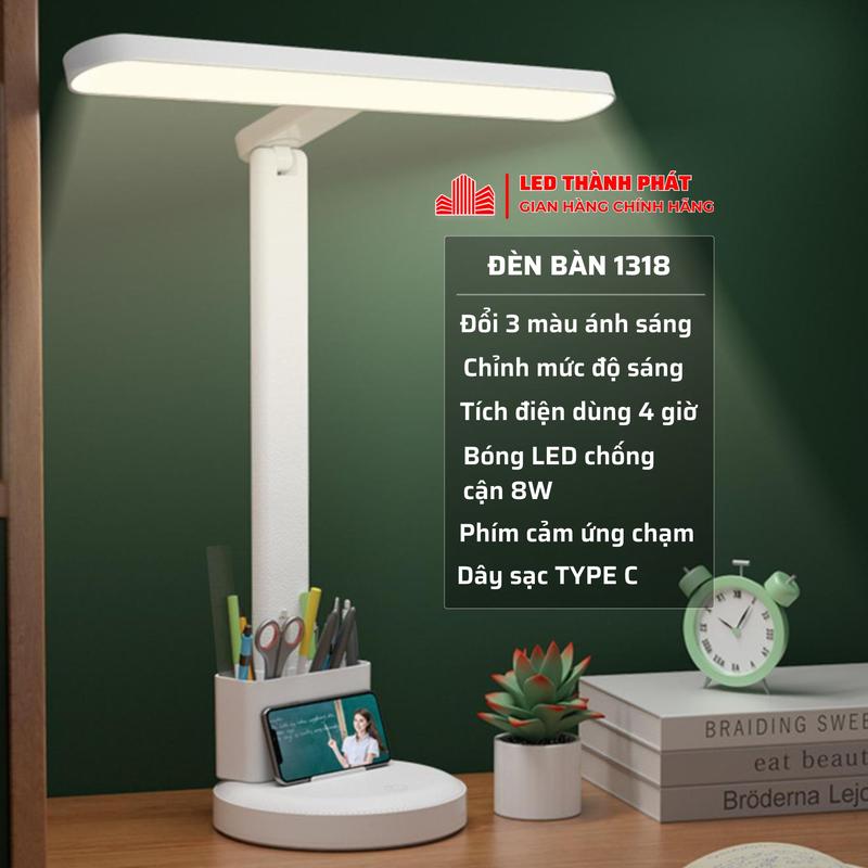 Đèn bàn học tích điện WhitePro 1318 3 màu ánh sáng, điều chỉnh mức độ sáng chống cận bảo vệ thị lực den hoc