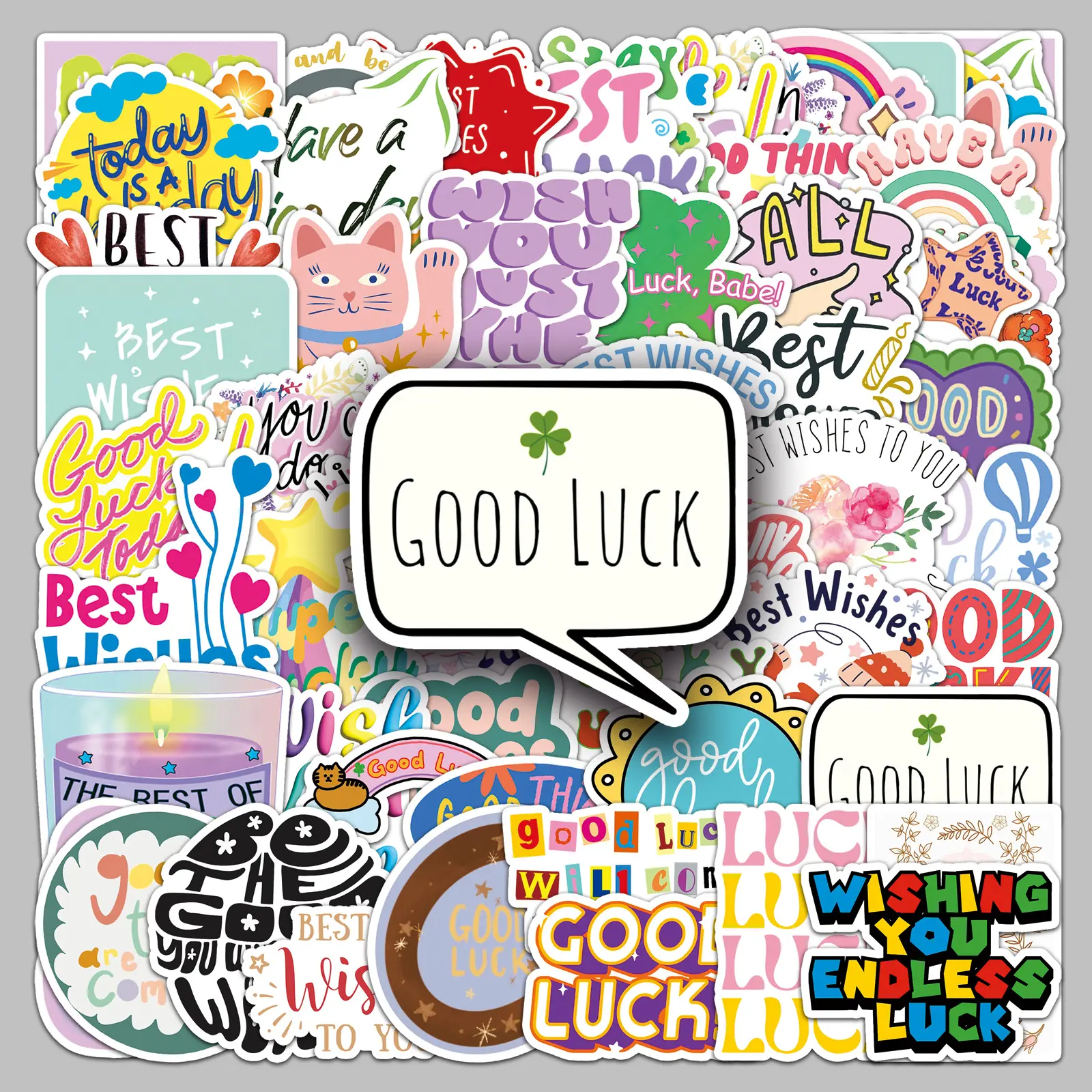 [KW] 50 PCS Good Luck & Best Wishes Stickers – Positive Vibes, Encouragement & Uplifting Quotes for Journals and Laptops