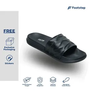 Footstep Footwear Sandal Pria Slide Flux Black Original Sandal Shoes Sendal