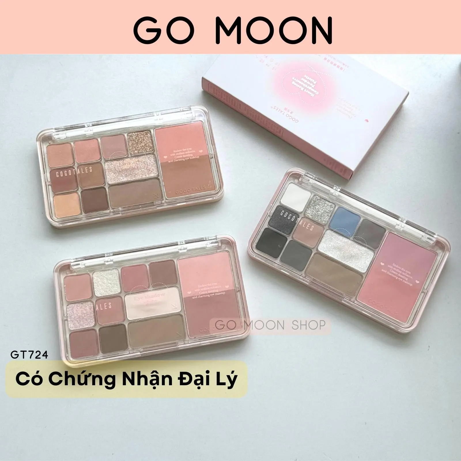 Bảng phấn mắt má tạo khối 12 ô màu Gogo Tales 4 in 1 GT724 Heart Racing 14.6 g nhũ sáng phấn mịn lì bảng  mắt khối bảng  mắt xanh dương Cosmetic Mỹ Phẩm go moon shop Nữ Trang Điểm nội địa trung tone hồng