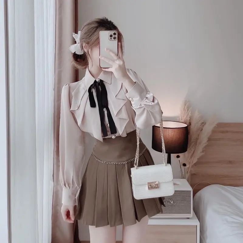 Áo sơ mi tiểu thư phối dây nơ _33