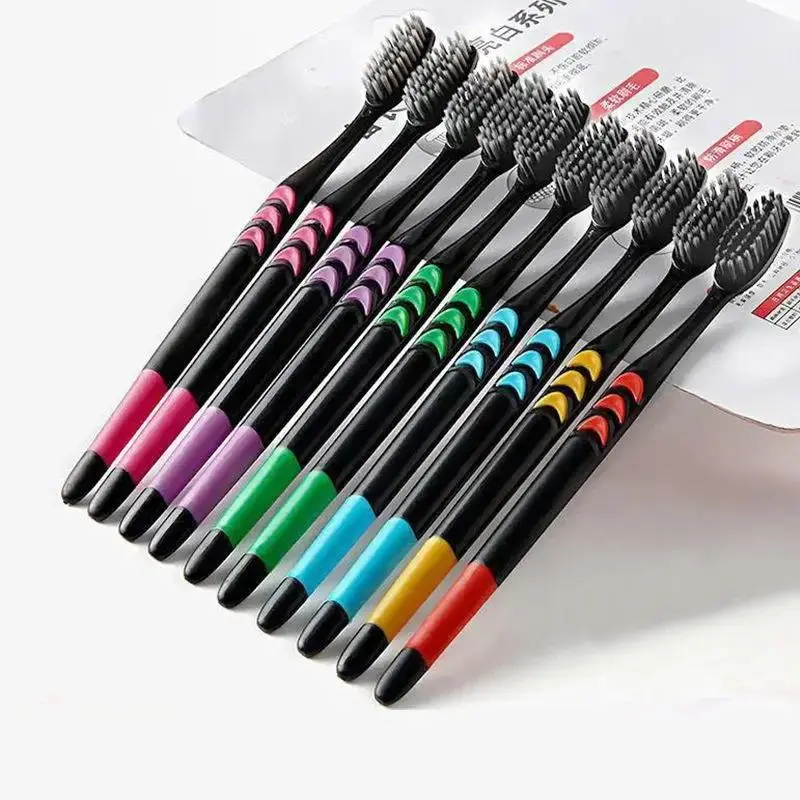 10 Pieces Packed Soft Bristle Bamboo Charcoal Black Hair Ultra-Fine Toothbrush Oral Cleaning Tools Comfort Cleanser