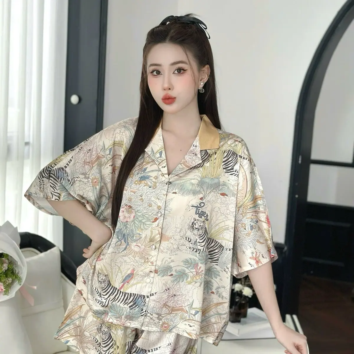 Đồ bộ đùi cánh dơi lụa latin size 46-70kg Voi Women top