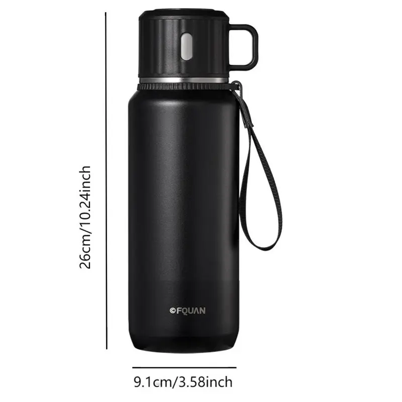 FQUAN 800ML Stainless Steel Vacuum Flask, 1 Count Leak-proof Water Bottle with Carrying Handle, Outdoor Drinkware for Home Office School 1