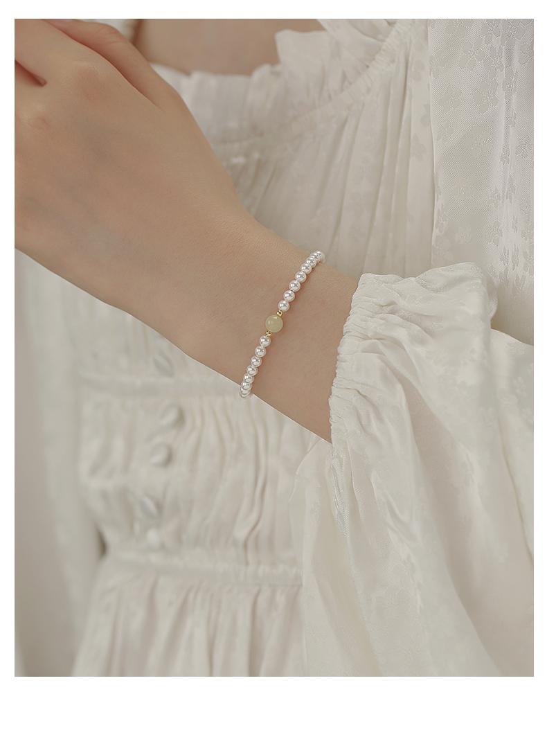 Product Introduction of Blessing Card Imitation Hetian Jade Bracelet Stringed Pearls Bracelet Light Luxury Minority Exquisite Girlfriends Bracelet 2025 New 22