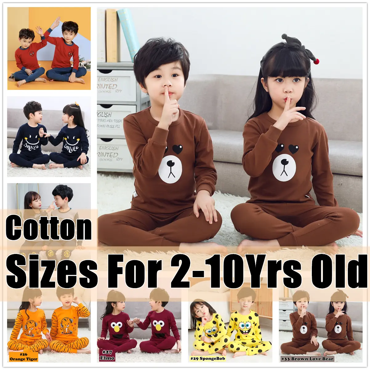 Large Kids Pyjamas Set Boys Girls Sleepwear Baju Kanak Nightwear Clothes Pajamas Kanak-Kanak