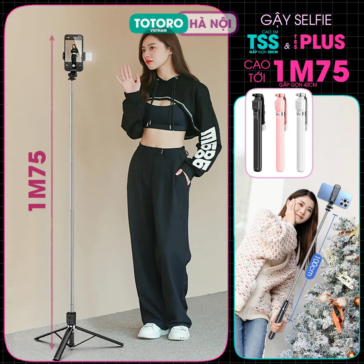Tripod điện thoại Gậy chụp ảnh 3 chân TSS Selfie Stick Cây chụp hình cầm tay - Quay phim video - Livestream