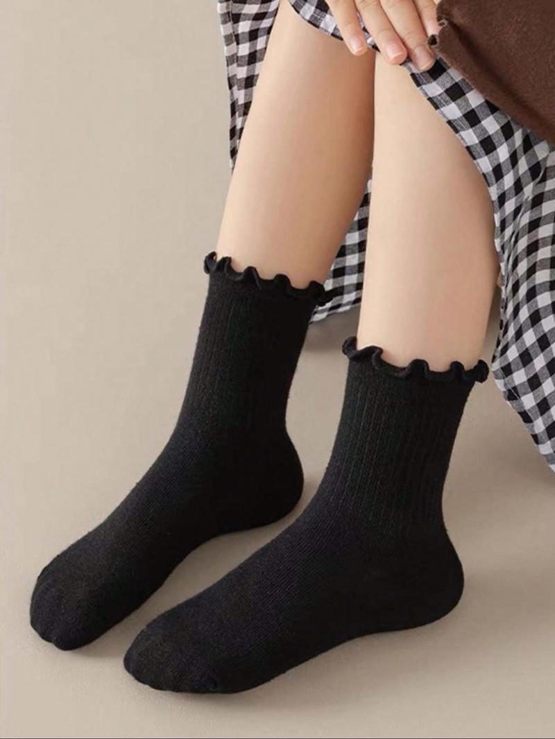 Product Introduction of Solid Color Ruffle Trim Ankle Socks, 20 Pairs Comfy Breathable Socks for Girls, Multipack Knit Socks for All Seasons 5
