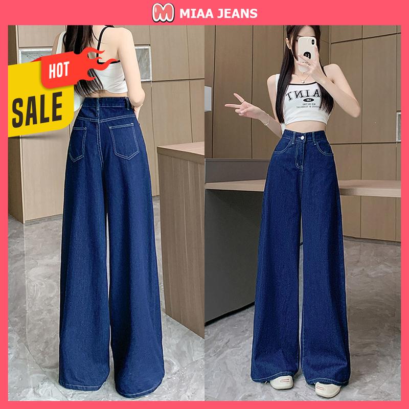 [MIAA] Quần Jeans Nữ Ống Suông Tôn Dáng - Chất Denim Mềm (Vải Bò Mềm) - Màu Xanh Than - Quần Bò Nữ Ống Rộng Màu Xanh Đậm - Quần Jeans Trend 2025