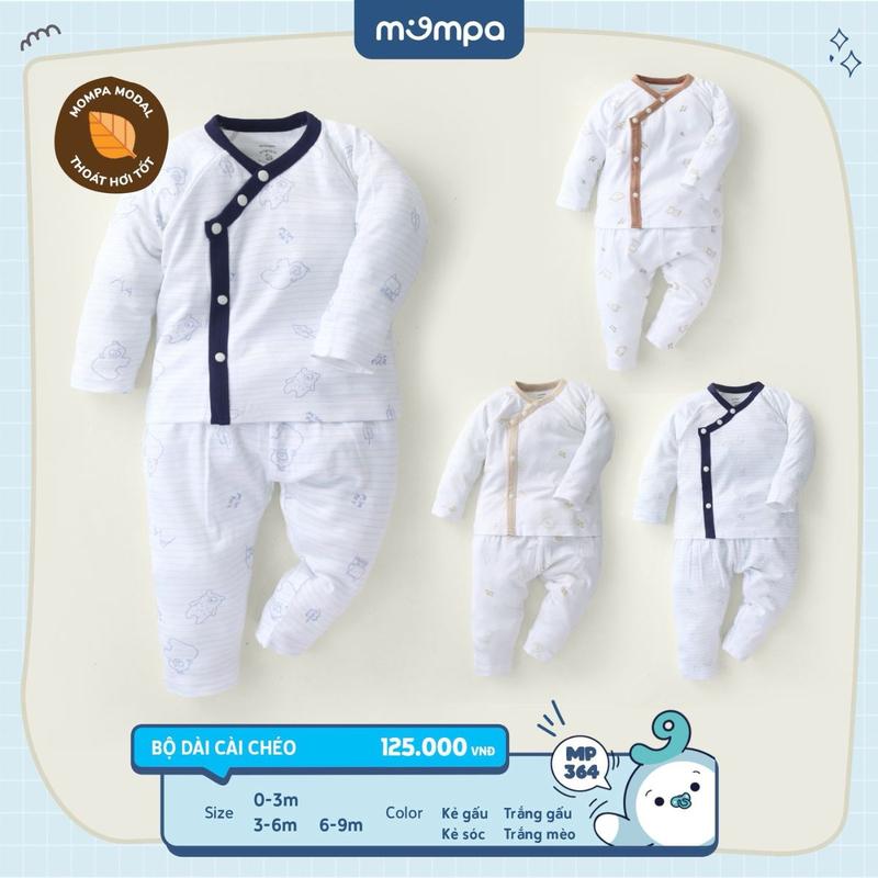 Bộ quần áo dài tay cho bé sơ sinh Mompa từ 0 đến 9 tháng vải Modal thấm hút co giãn cài chéo thoáng khí MP 364 [M24]
