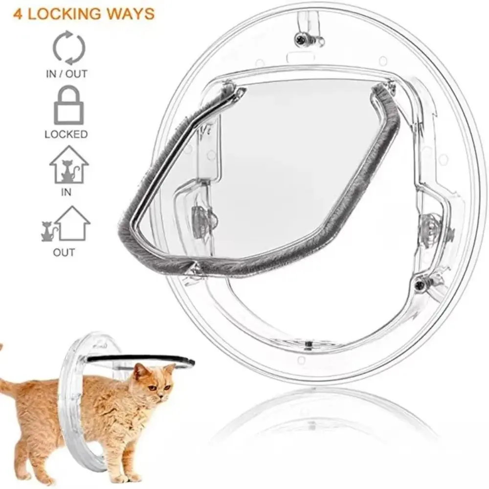 Small Pet Supplies Round Dog Cat Flap Door 4 Ways Lock Pets Dog Door Window Mute Opening Cat Interior Door Window Gate