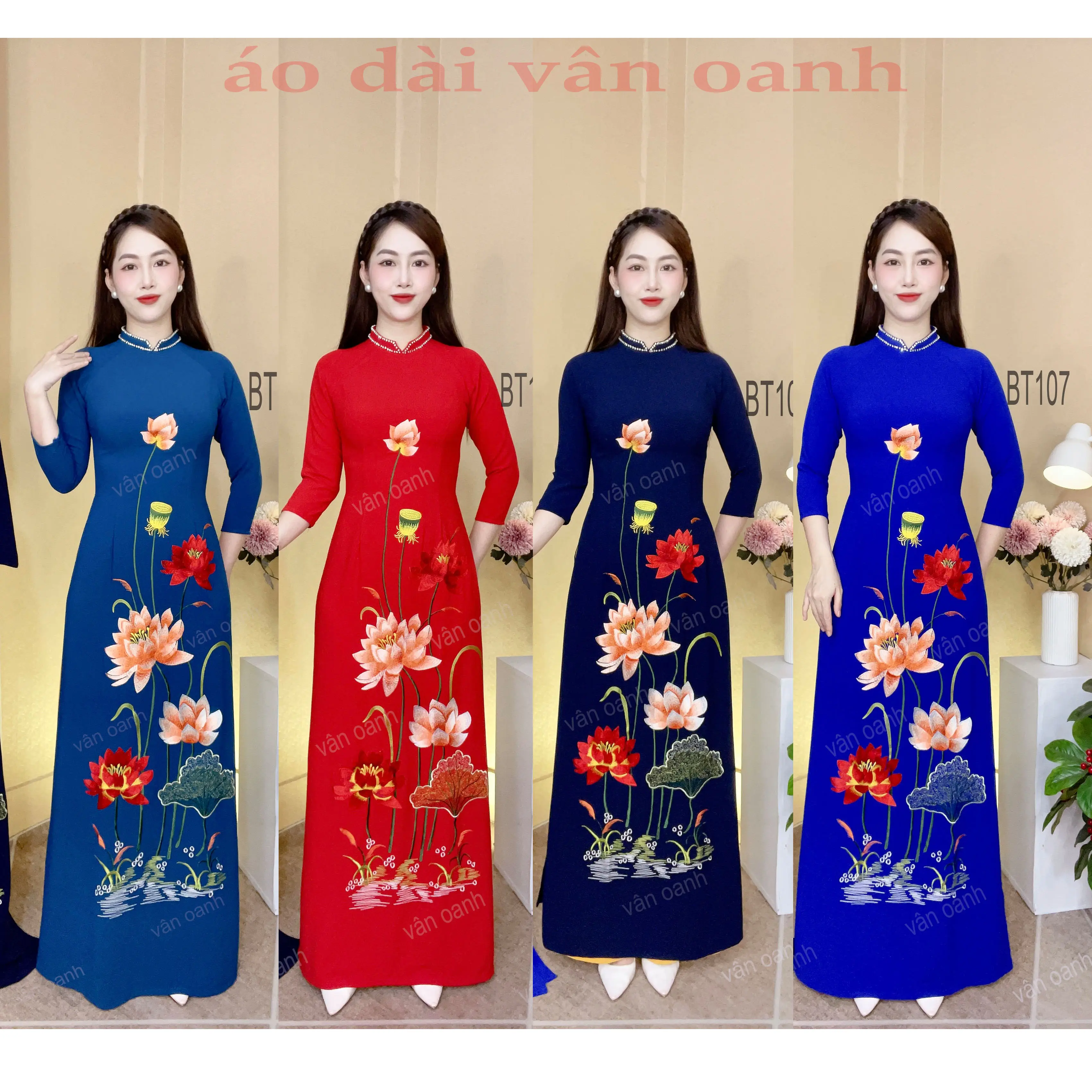 Áo dài thêu cao cấp được đính kết thủ công