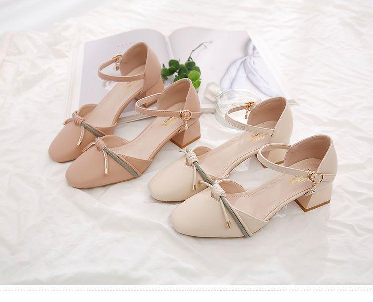 Product Introduction of Toe Box Shoes Women's High Heels Mid Heel Summer Chunky Heel Square Toe Hollowed Sandals Buckle All-Match Shallow Mouth Low Heel Shoes 1