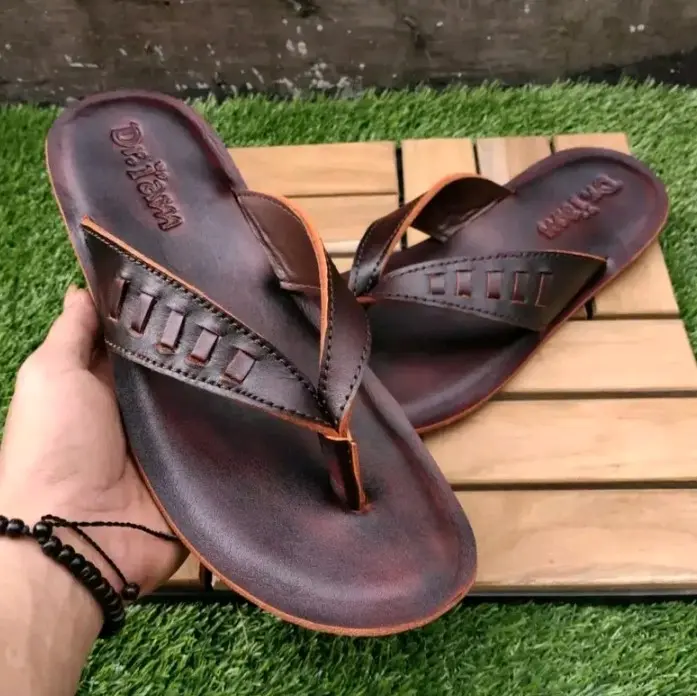 sandal jepit Pria kulit asli full Tapak 100% original Sol karet Anti Slip Toe Thong