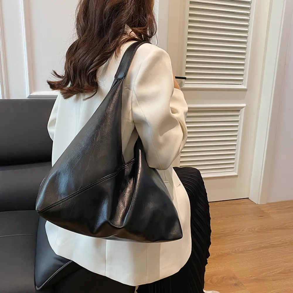 Simple PU Leather Shoulder Bag Large Capacity Solid Color Tote Bag Handbag Female