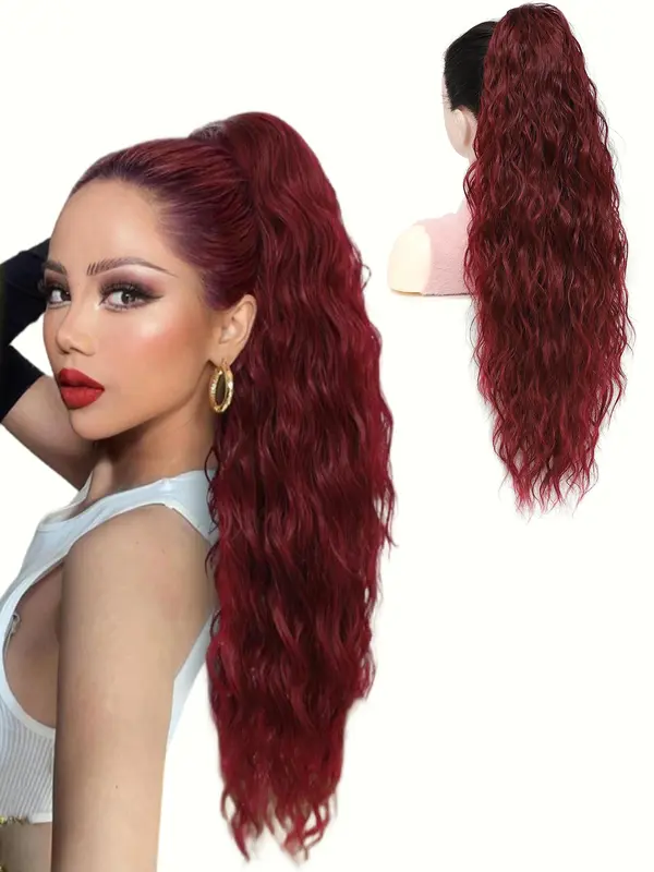 28 Inch Long Wave Claw Clip on Ponytail Hair Weave Extensions, Heat Resistant Fake Pony Tail Synthetic Hairpiece for Women, Synthetic Wavy Ponytail Extension for Daily Party 3