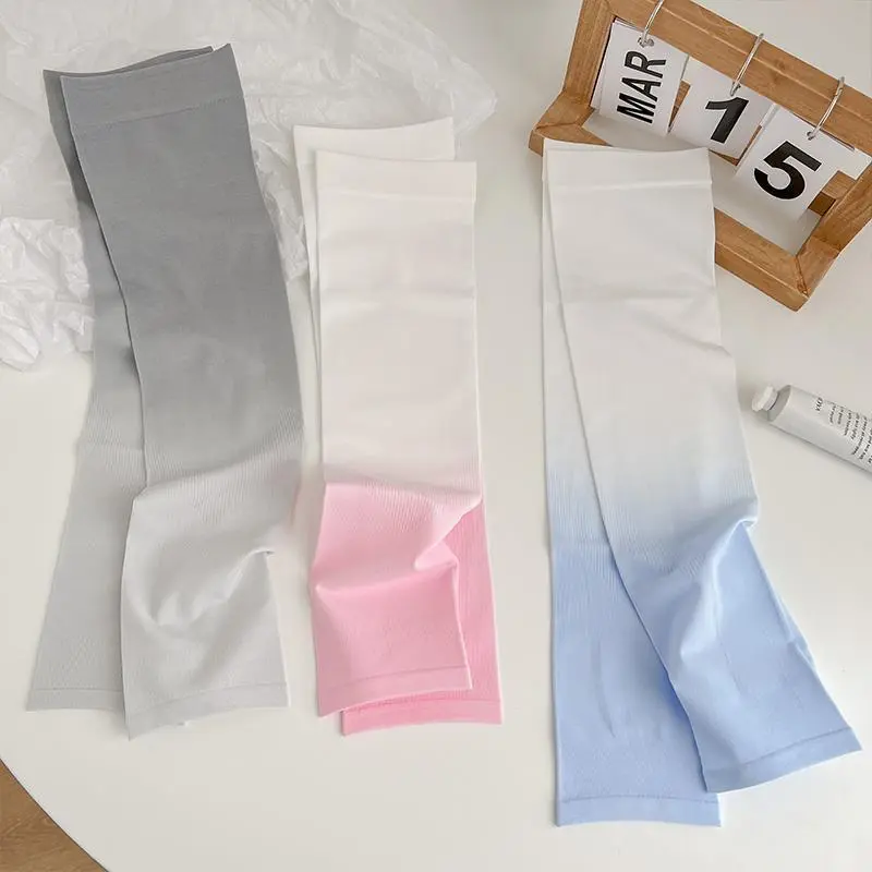 Gradient Ice Sleeves for Women, Instagram Trendy Summer UV Protection Cool Silk Arm Sleeves, Driving Sun Protection