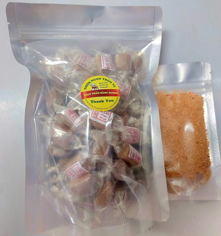 (Kèm Muối ) 200g Kẹo me  sấy chua cay hiệu HOÀNG QUÂN kèm 50g muối chấm _ chấm muối ăn/ pha nước,...