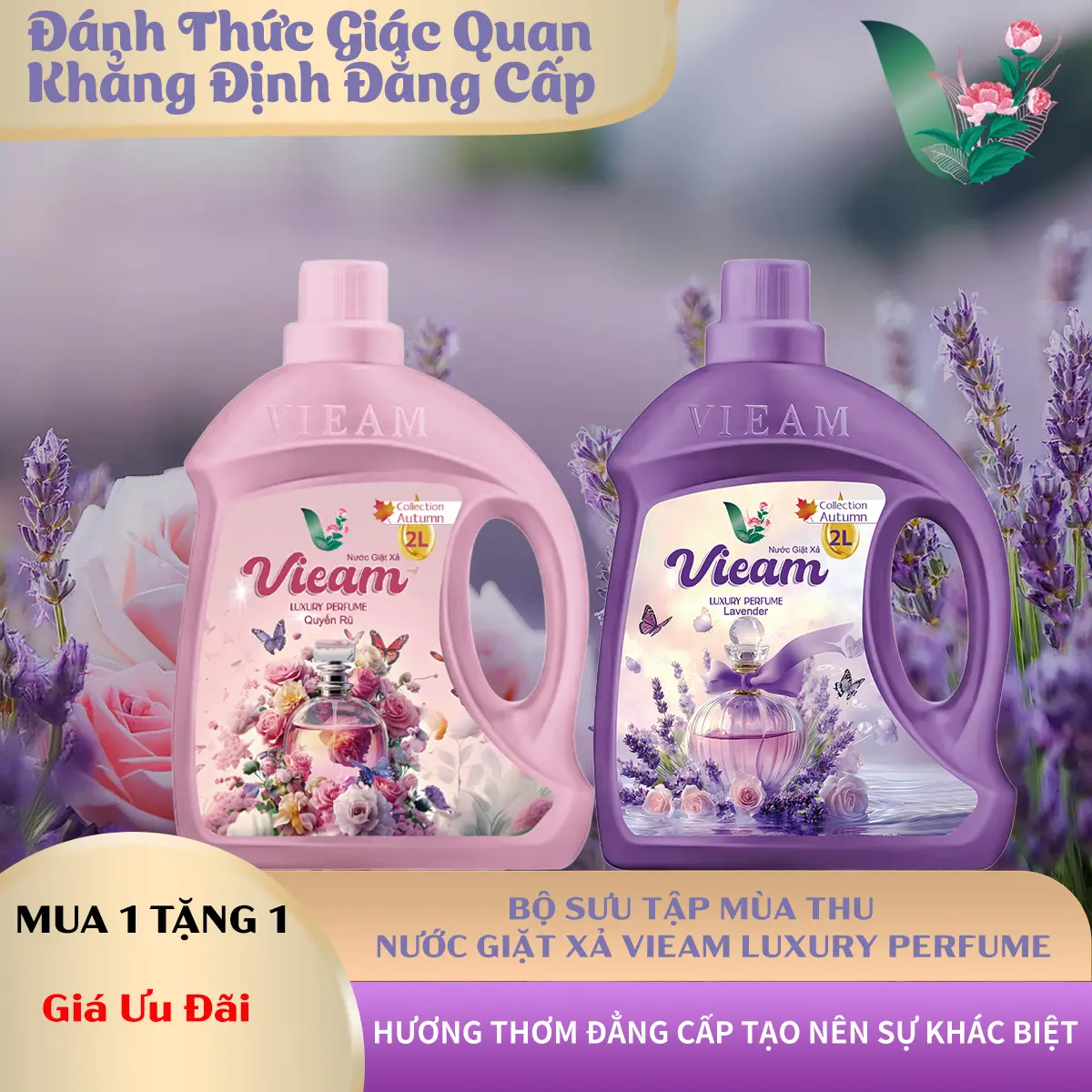 [Deal Sốc 45%][Combo 2] Nước Giặt Xả Vieam Luxury Perfume - Collection Autumn 2L - Làm Sạch