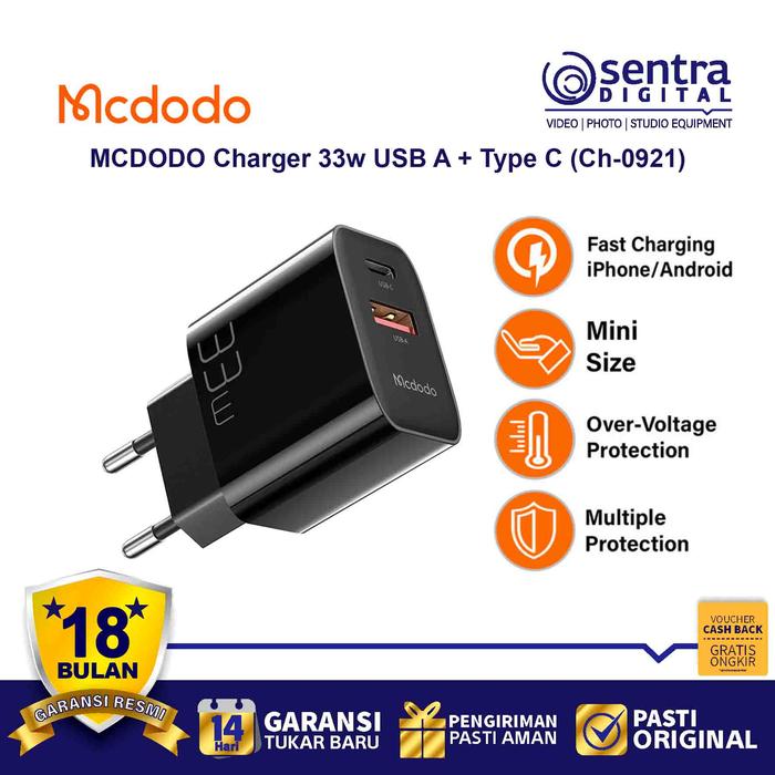 Gambar MCDODO Charger Dual Output USB + Type C Fast Charging 33W ( CH-0921 ) dari Sentra Digital Kota Surabaya Tokopedia