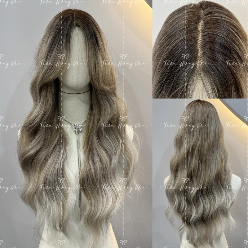 >>New Collection<< [GT02] TÓC SIÊU DA ĐẦU LƯỚI T - SÓNG XÙ 2 MÁI Xám Nâu Gradient (65cm)