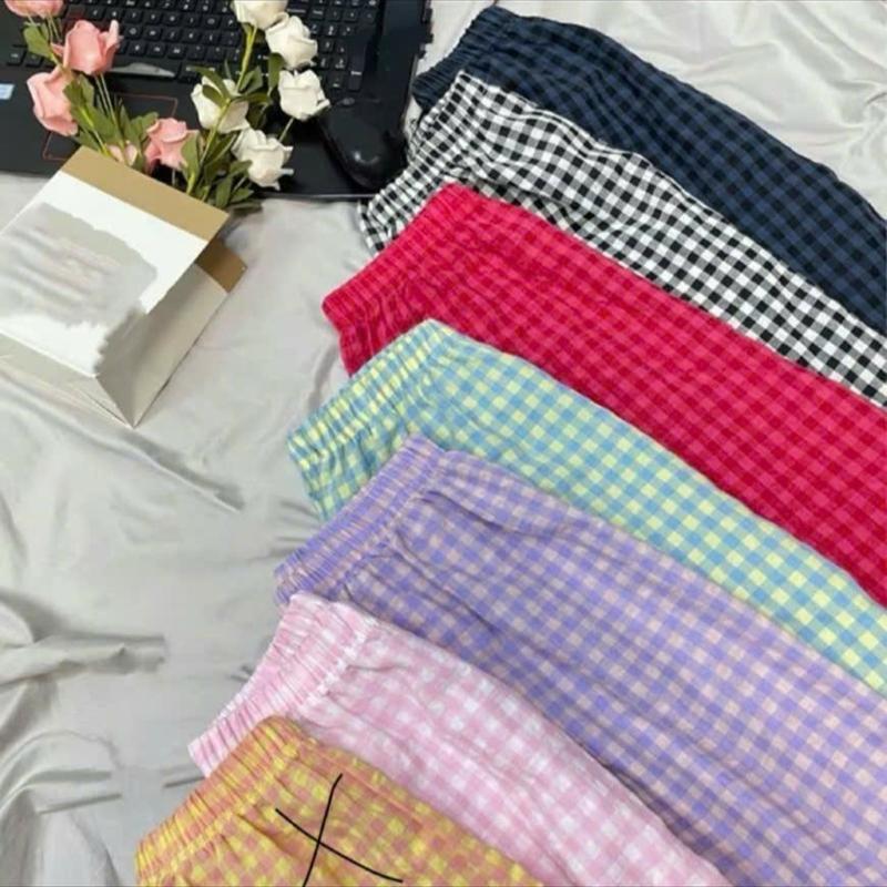 COMBO 2 Quần Kẻ Caro Ống Rộng Form Suông Nữ   Women