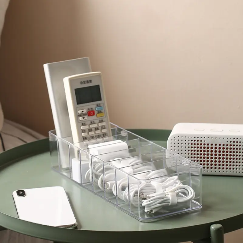 8 Grids Clear Plastic Cable Storage Box Data Cable Storage Container Save Space Cable Management Box for Storing Earrings Rings and Data Cables 6