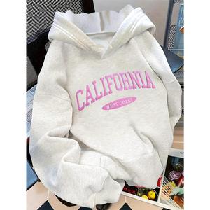 Sudadera con capucha casual para mujer, estampado gráfico de letras California, estilo otoño invierno