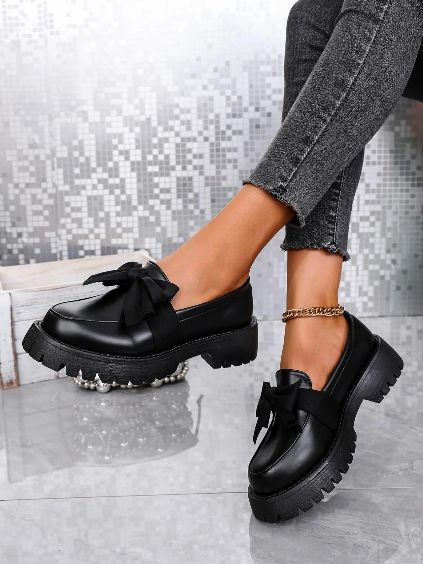 Women's Fashionable Bowknot Design Slip on Platform Loafers, Casual Comfortable Round Toe Shoes for Daily Wear, All Match Shoes for Daily Wear