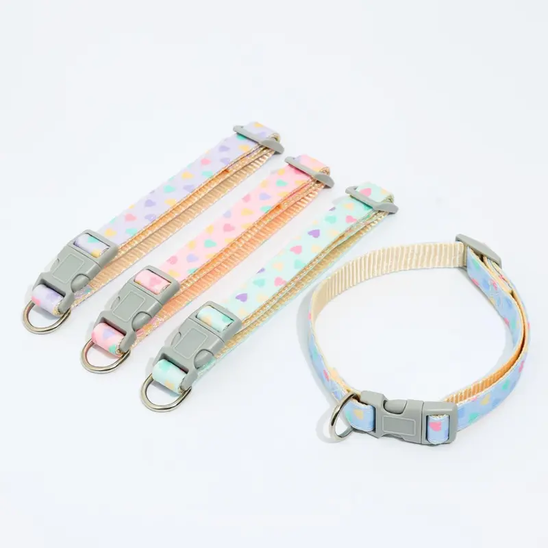 Colorful Heart Pattern Pet Collar with Buckle, 4 Counts/set Adjustable Pet Collar, Cute Pet Collar for Small Cats Dogs Outdoor Walking Running 0