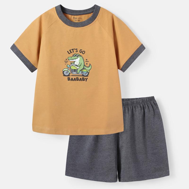 [DEAL SỐC] Đồ bộ cho bé trai Thun cotton ngắn tay in nổi họa tiết khủng long, Phi thuyền 12kg-35kg Vải Cotton - B-BC-DB04N-06 0