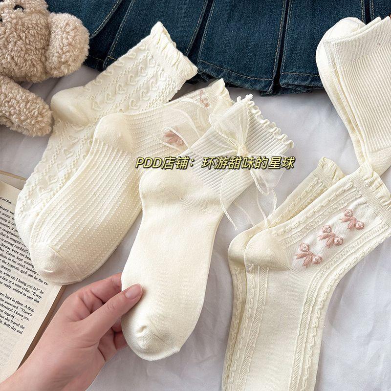 Tất Trắng, Phong Cách Mùa Hè, Thiết Kế Nơ Dễ Thương, Ren JK Nhật Bản Và Mary Jane, Với Giày Da Nhỏ Thích Hợp Cho Học Sinh, Tất Cao Đến Đầu Gối, Dành Cho Nữ, Hàng Mới Về Năm 2025 2