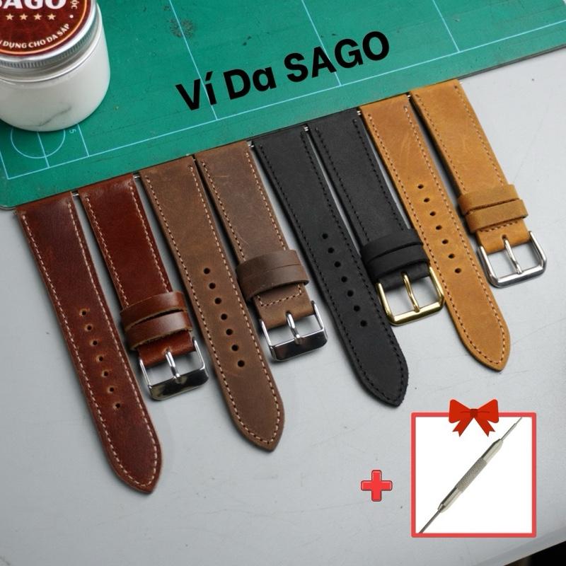 Dây Đồng Hồ Da Bò Sáp Vintage Màu nâu