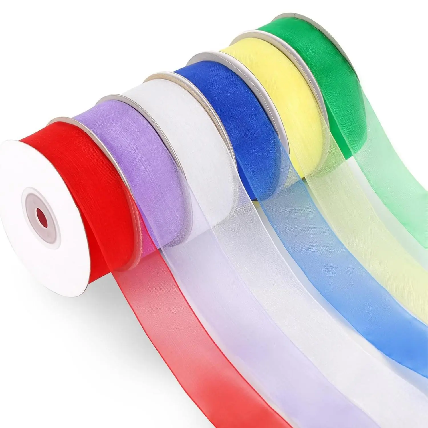 Multicolor Sheer Ribbon, 6 Rolls Colorful Organza Ribbons, DIY Ribbon for Gift Wrapping Wedding Bouquet Wrapping Birthday Supplies
