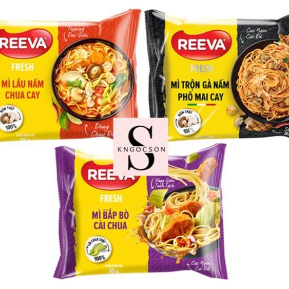 Thùng 30 gói mì Reeva vị Gà trộn phô mai, Bắp bò cải chua, Lẩu nấm chua cay mì  trộn