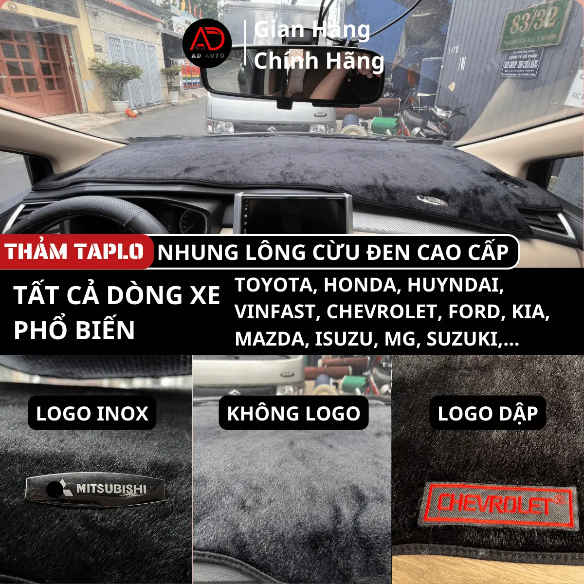 Thảm Taplo Nhung Lông Cừu Đầy Đủ Các Dòng Xe - Chất Liệu Nhung Lông Cừu - Chuẩn Form - Chống Nóng, Chói - Chống Hắt Sáng Kính