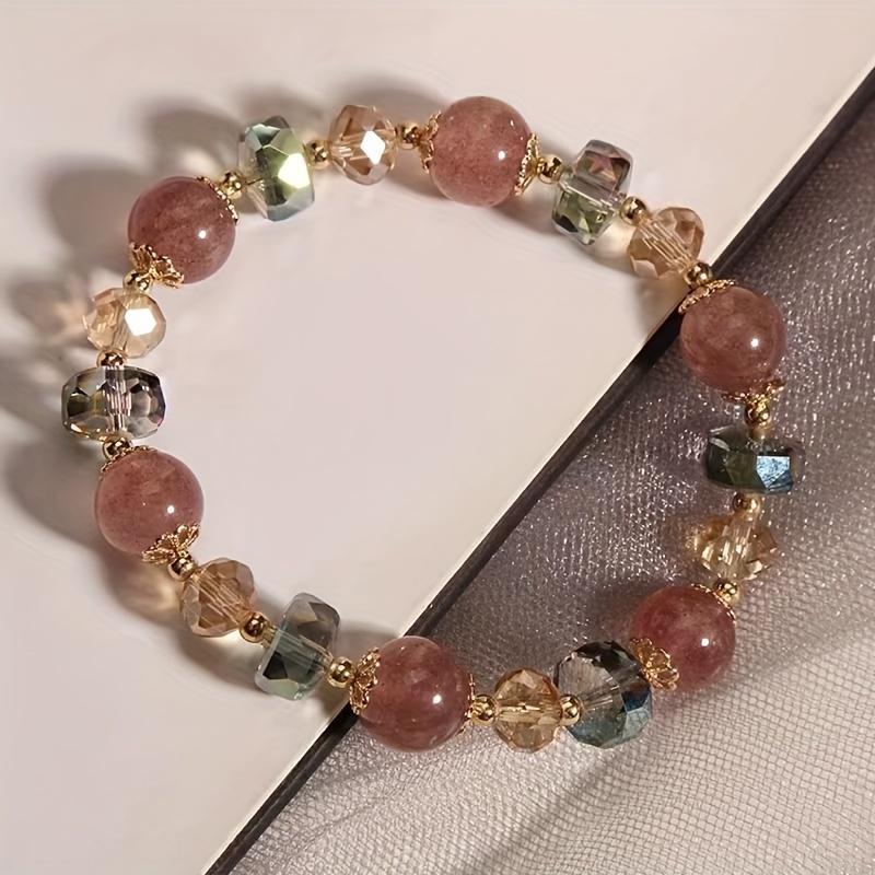 [Strawberry Crystal Beaded Fashion Bracelet] Chic Strawberry & Mixed Crystal Beaded Bracelet - Elastic, Retractable Fashion Jewelry for Women |     Perfect Gift for Birthdays, Valentine's Day, Halloween & Christmas 2