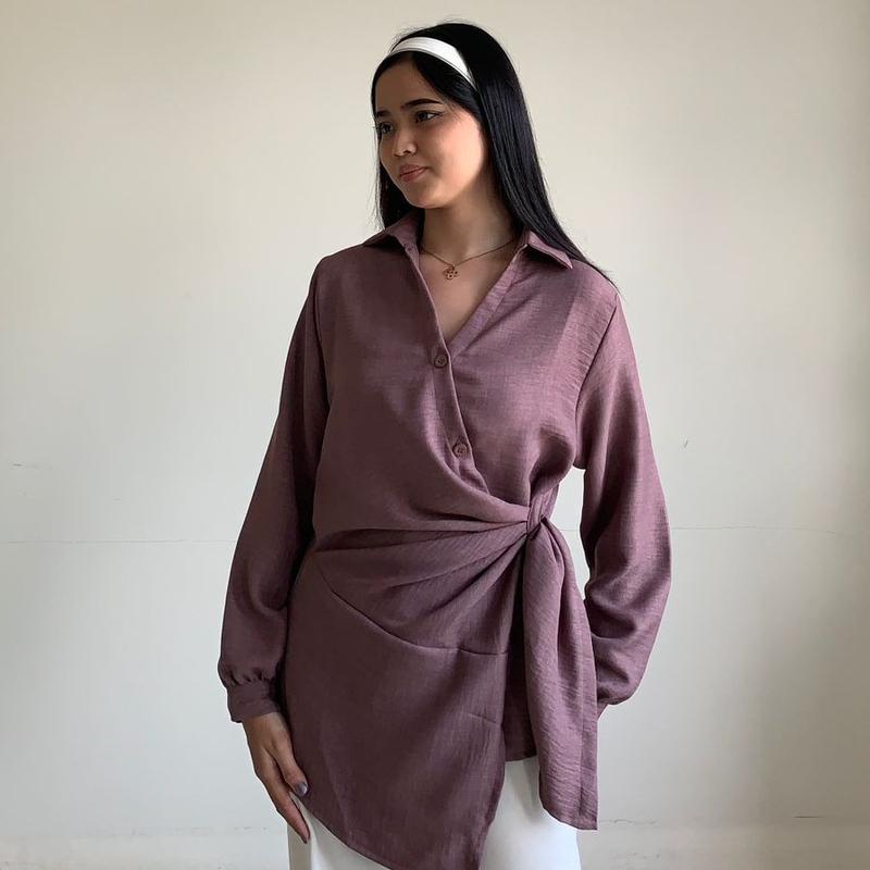 LINDY Ava Top - Atasan Oversized Basic Kemeja Crinkle Outfit Korean Style Casual Formal 3