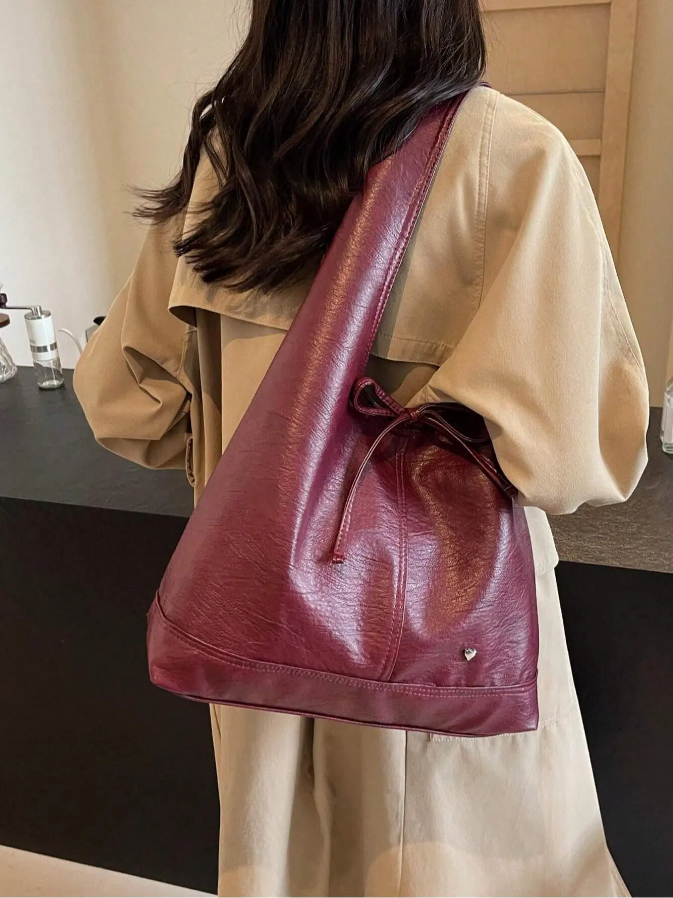 Women's Solid Color Shoulder Bag, Fashionable Large Capacity Tote Bag for Daily Used, Casual Trendy Versatile High-quality Daily Commuting Bag, Girl Fashionable Shopping Bag