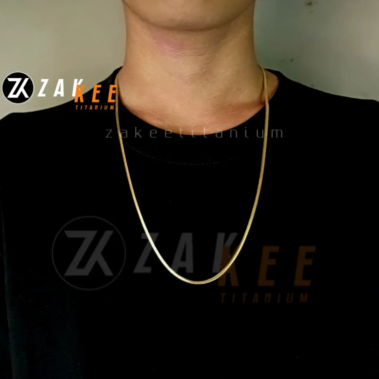 Kalung Titanium Emas Pria Wanita Belut Pipih Gepeng Mas Gold Cowok Cewek Keren Stainless