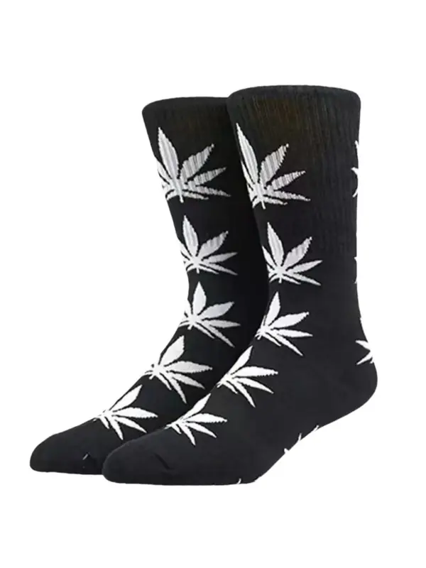 Men's Plants Print Crew Socks, Casual Comfy Breathable Mid-calf Socks for Daily Outdoor Wear, Men's Socks for All Seasons 3